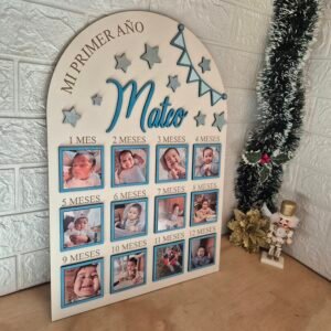 Alternative view of Letrero "Mi primero año de vida" banderin azul