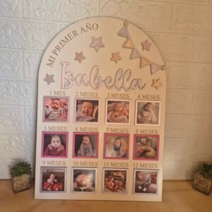 Letrero «Mi primero año de vida» banderin rosa